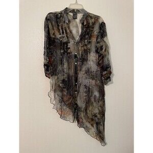Casual Studio Sheer Floral Boho Tunic  Long Sleeves S India Asymmetrical